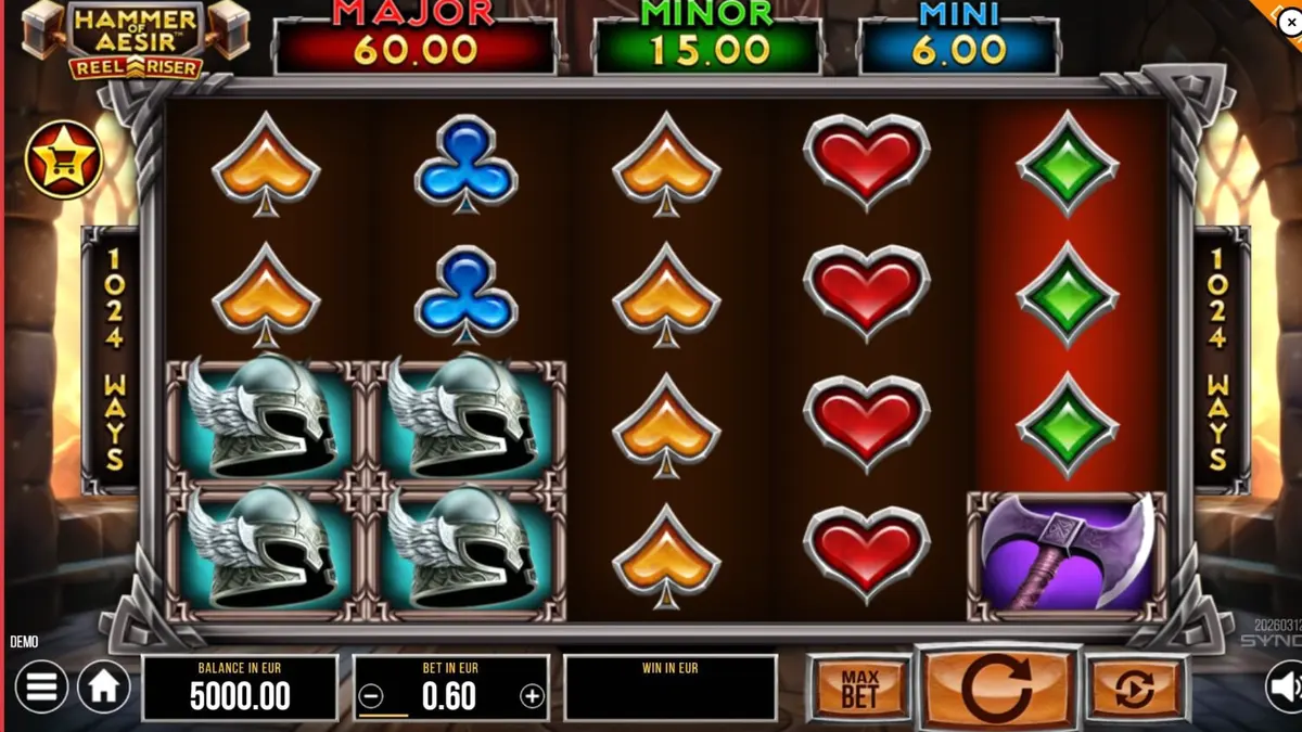 Norse mythology themed slot Hammer of Aesir interface
